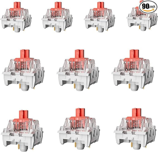 ZhouWang Red Switch 3 Pin 50gf Pre-Lubricated,Dustproof Linear Switch,Suitable for RGB,Mechanical Gaming Keyboards、MX Mechanical Keyboard(Red,90PCS)