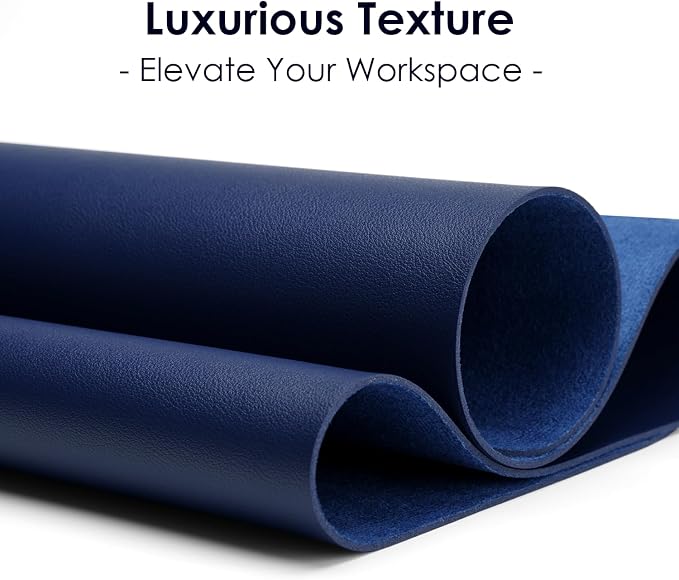 Leather Desk Pad Protector, Waterproof Mouse Pad, PU Desk Mat, Office Desk Cover, Desk Writing Mat for Office/Home/Work/Cubicle (Dark Blue) 35.4x17 in