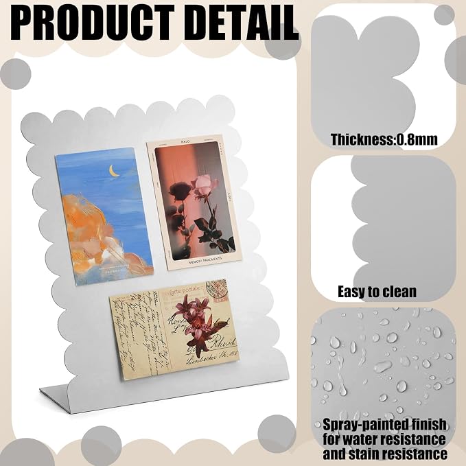 Gueevin 2 Pcs Magnet Board Standing Magnetic Metal Board for Desk and Wall Scalloped Magnetic Display Stand for Memos Photos and Documents Home Office School Desk Storage Decoration(Silver,Medium)