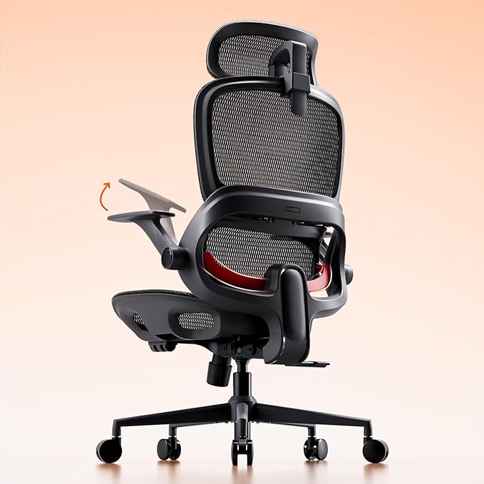 SIHOO B100 Office Chair, Comfy Ergonomic Office Chair, Computer Chair with Adaptive Lumbar Support & Wide Headrest, Flip-up Armrests, Swivel Desk Chair for Long Hours, Without Footrest, Black