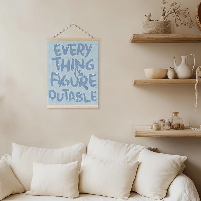 YQDEJ Blue Bow Everything Is Figureoutable Inspirational Wall Art Poster Hanger Frame, Blue Bow Positive Affirmations Wall Decor, Motivational Wall Art for Home Office Classroom, 12x16 Inch