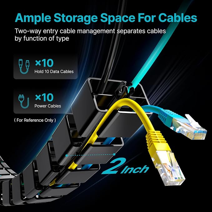 PEGZONE Under Desk Cable Management Spine, Flexible Cable Snake Organizer for Standing Desk, Screw Mounted Vertebrae Wire Management for Table, Black