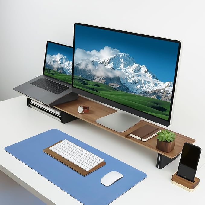 Desk Pad Mat, Leather Desk Mat for Desktop, Blue Computer Mouse Pad Non-Slip, Waterproof Keyboard Mats for Office/Home/Decor, 23.6" x 13.7"