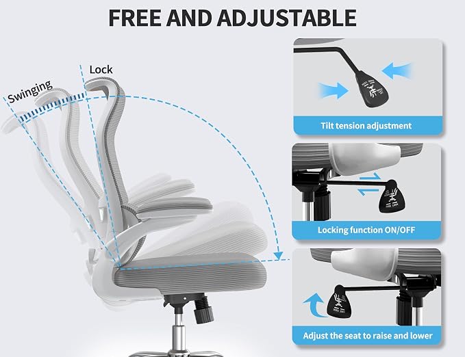 TRALT Ergonomic Office Chair- Desk Chair with Adjustable Lumbar Support | Big and Tall Back Ergonomic Desk Chair - Home Office Mesh Chairs and PU Leather Seat for Home Reading to Adults(Grey)