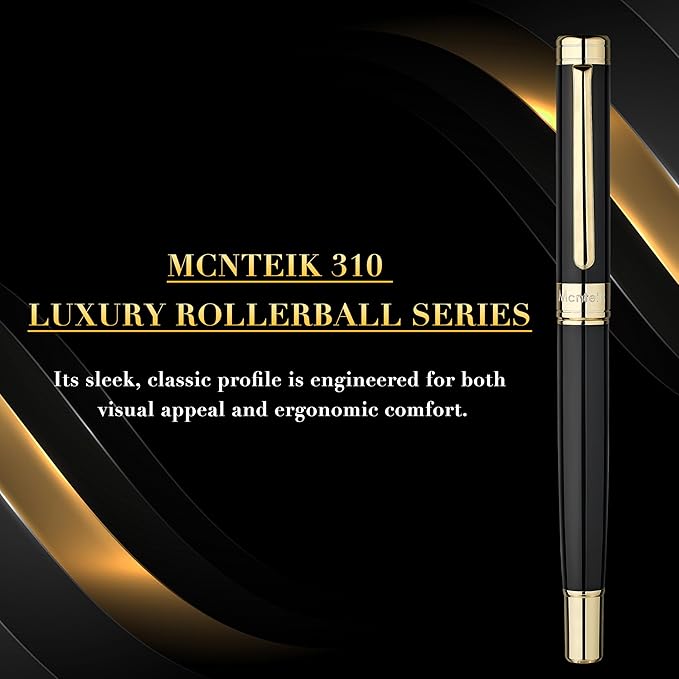 Black Lacquer Rollerball Pen - Stunning Luxury Pen, 24K Gold Plating, Schmidt Refill, Precision Flow Ink, Best Roller Ball Gift Set for Men & Women, Professional, Executive Fancy, Nice Pens