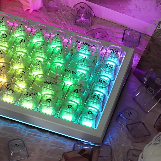 Tsungup Clear Keycaps Shine Through, Colorful Crystal Ceramic Jelly Transparent Keycaps for Mechanical Keyboard,125 Keys Custom Key Caps Keyboard Keycap Set (MOA Profile)
