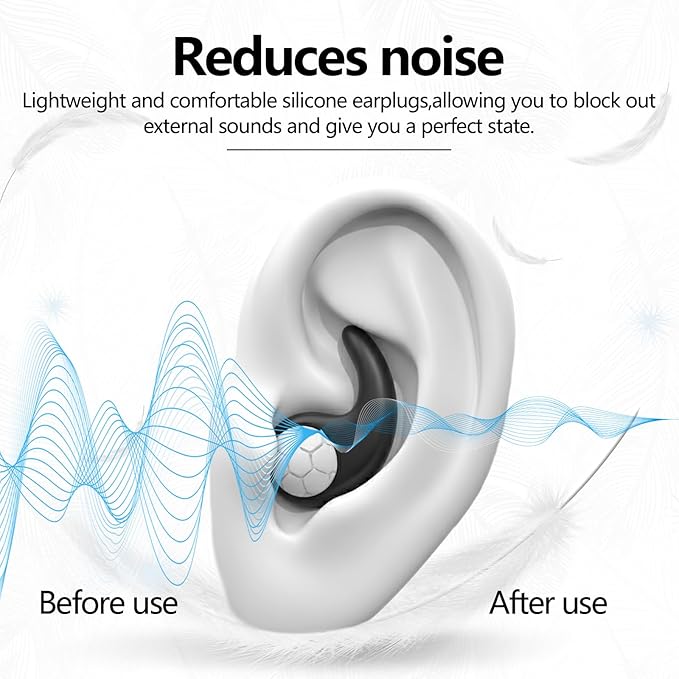 Noise Cancelling Ear plugs for Sleeping - Black Comfortable Reusable Silicone Earplugs for Sleep 24dB Noise Reduction Snoring and Studying Travel Concerts Hearing Protection with 3Tips and Storage Box