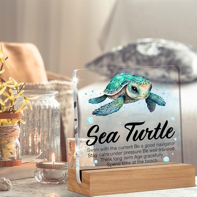 Inspirational Motivational Gifts - Turtle Gifts for Women Men - Sea Turtle Clear Desk Decorative Sign Home Decor