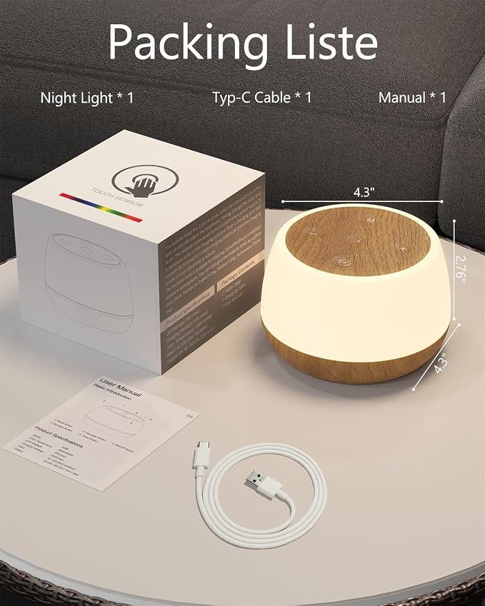 Kids Night Light Touch, Rechargeable Bedside Lamp Stepless Dimmable, 3 Modes & 9 Colors Changing, Portable Touch Table Lamp with Timing & Memory, Soft Eye Caring Night Lamp for Adults