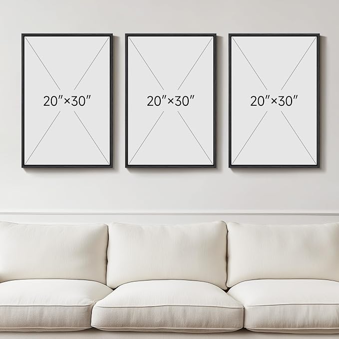 Large Framed Neutral Black and Beige Wall Art, 3 Piece Modern Canvas Prints Paintings Artwork for Walls, Minimalist Boho Geometric Pictures Wall Decor for Living Room Bedroom Home Office 20x30 In