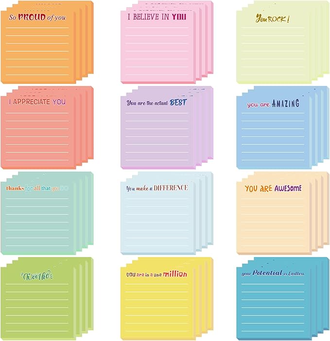 Yinder 48 Pcs Inspirational Sticky Notes Thank You Gift Motivational Sticky Note Pad Employee Appreciation Gift Bulk for Staff Coworker Teacher Nurse Office Groups 3 x 3'' (Appreciation,Light Color)