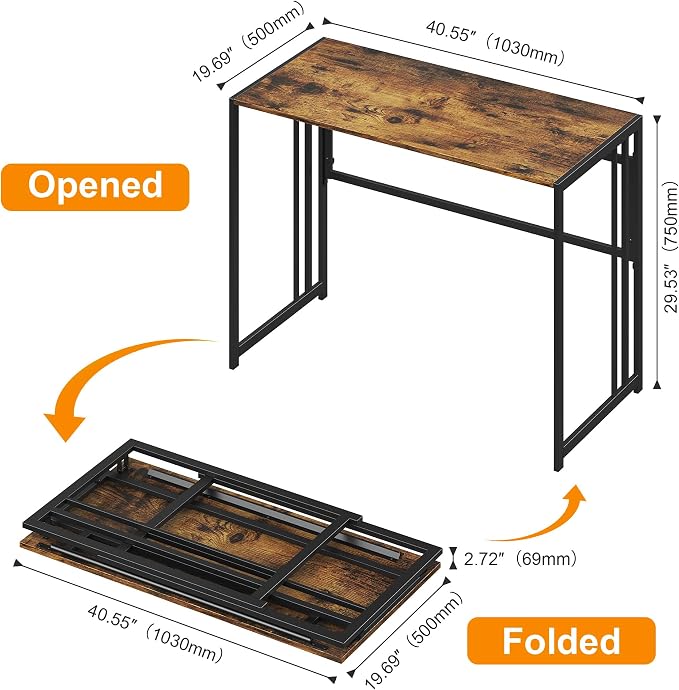 Elephance 40" Folding Computer Desk No Assembly Needed Foldable Small Home Office Desk Study Writing Desk Gaming Table for Small Space