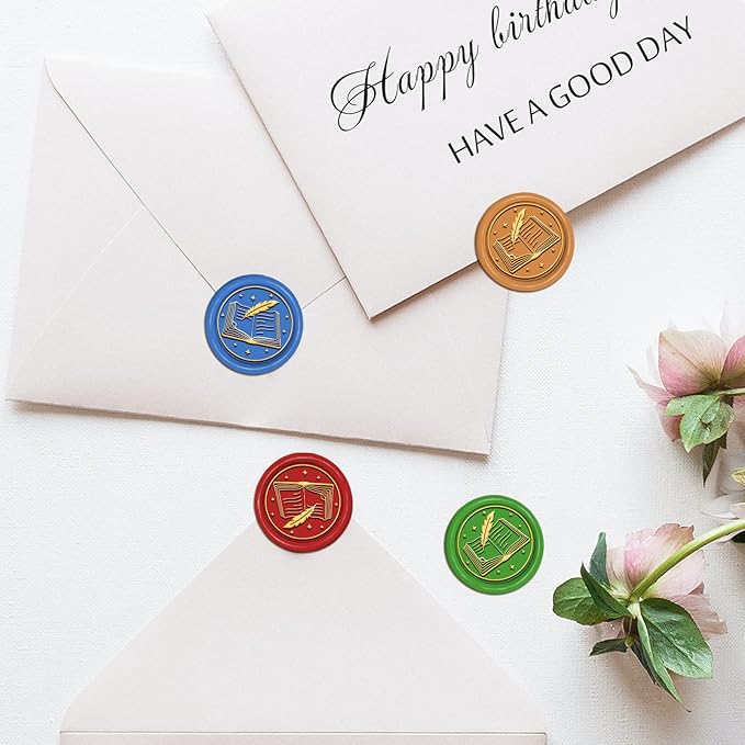 PH PandaHall Book Wax Seal Stamp Kit, 30mm Notebook Wax Sealing Stamp Removable Retro Brass Head Stamp with Wooden Handle for Wedding Envelopes Invitation Card Wine Package Decoration Gift Wrapping