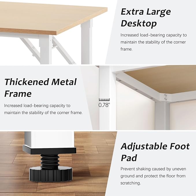 Need Folding Desk for Home Office 39-3/8'' Length Modern Folding Table Computer Desk No Install Needed Pink Oak Color Desktop White Frame, AC5AW(10060)