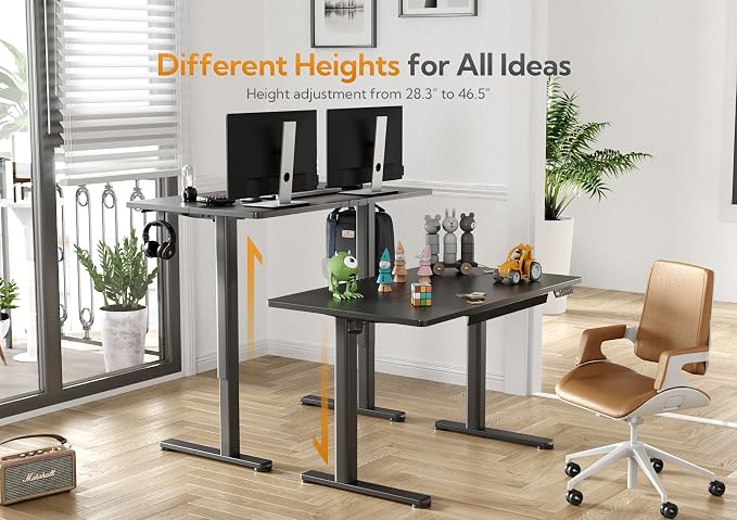 Claiks Electric Standing Desk with Drawer 40 Inch Black | Sturdy steel frame supports 176 lbs, 28.35 to 46.46 inch height range, 45 dB quiet motor, built-in wire holes