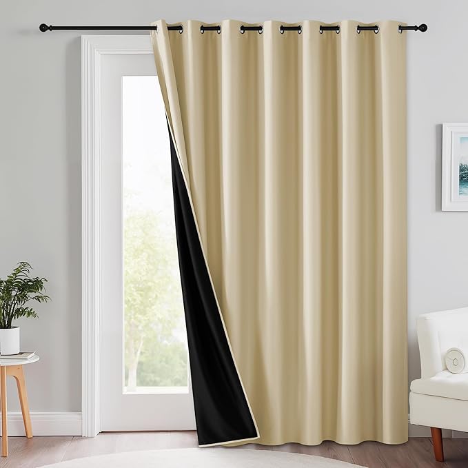 RYB HOME Extra Long 100% Blackout Room Divider Curtains for Bedroom 108 Inch Long, Extra Wide Privacy Sliding Door Blinds for Patio/Living Room/Dining, 1 Panel, W100 x L108, Beige