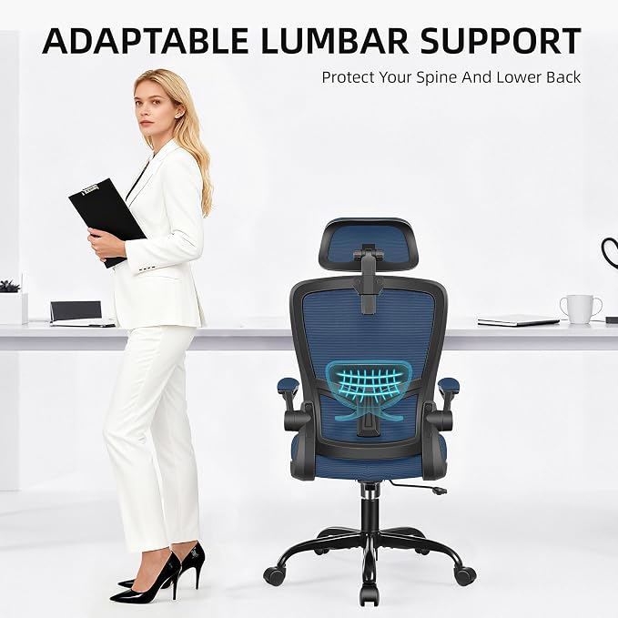 FelixKing Office Chair, Desk Chair with Adjustable Lumbar Support, Ergonomic Computer Chair with High Back and Armrest, Adjustable Height Gaming Chair Home Office Swivel Chair(Navy)