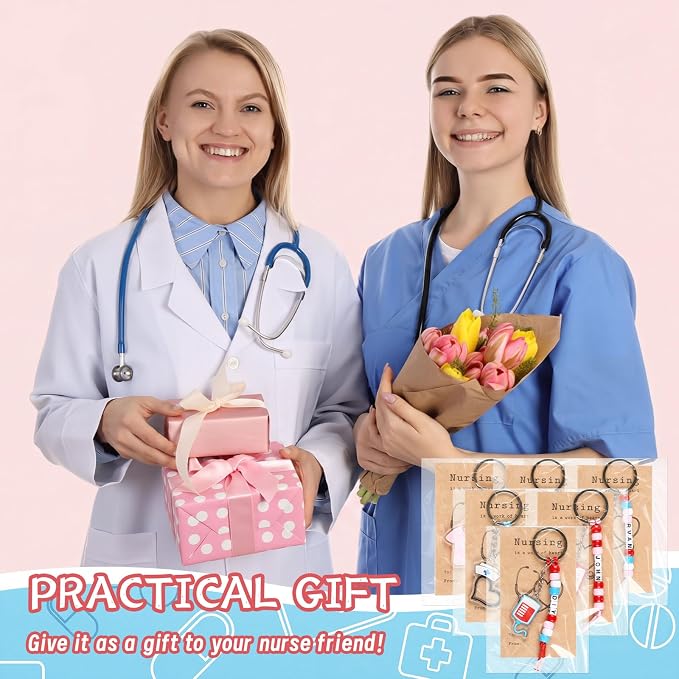 Suncalla 996 Pcs 24 Set Nurse Keychain Making Kit Medical DIY Key Chain Crafts Women Nurse Week Appreciation Gift Adjustable Letter Beads Cards String Kit Accessories Thank You Nurses Day Party Favors