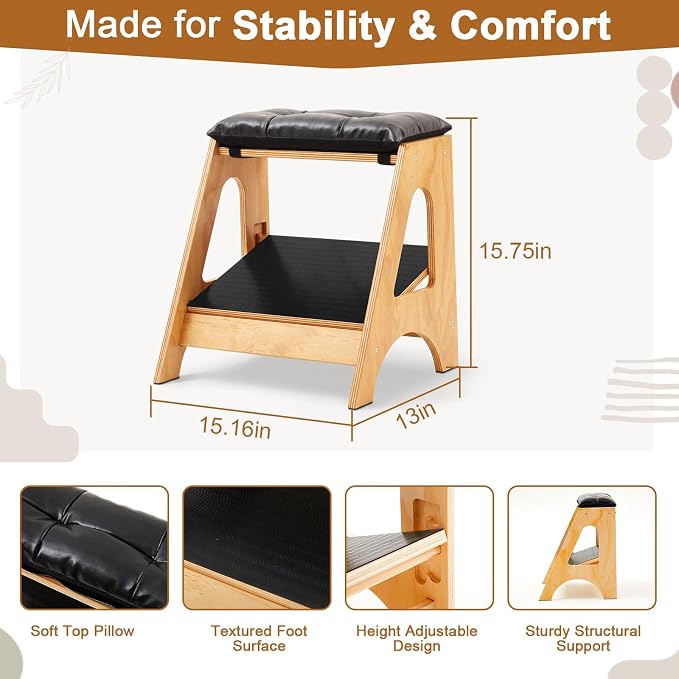 Unittype Double Step Footrest Under Desk with 3 Height Levels,Natural