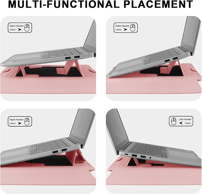 HoYiXi 15.6" Laptop Sleeve Case PU Leather with Stand Compatible with MacBook Pro 16/15.4'' MacBook Pro 15, Mac Air 15/ Dell, Matebook,Asus,15-16'' Laptop Bag,(Patent Pending),Pink
