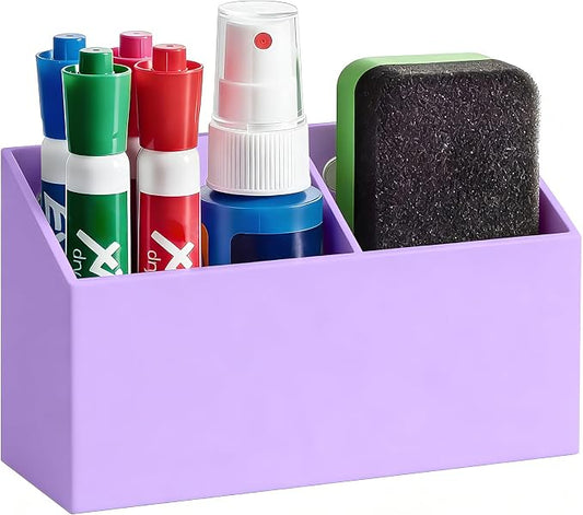 Magnetic Dry Erase Marker Holder for Whiteboard, Acrylic Magnet Pen Holder for Refrigerator Fridge, Marker Holder for Classroom Teacher, Pencil Cup,Office Accessories,Locker Organizer(Purple)