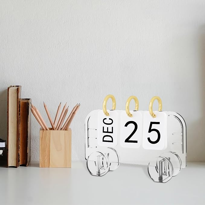 Acrylic Perpetual Desk Calendar 2023-2024 Standing Flip, Vintage Desktop Flip Calendar with Acrylic Month Date Large Display Blocks, Daily Flip Calendar for Home Office Decor Desk Accessories (Style