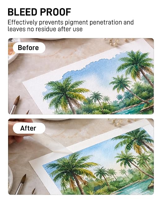 JusArt 2 Packs Artist Tape for Watercolor Paper, 1/2 inch and 1 inch Wide Total 400FT Long, White Art Tape for Masking, Drafting and Painting, Acid Free, Low Tack