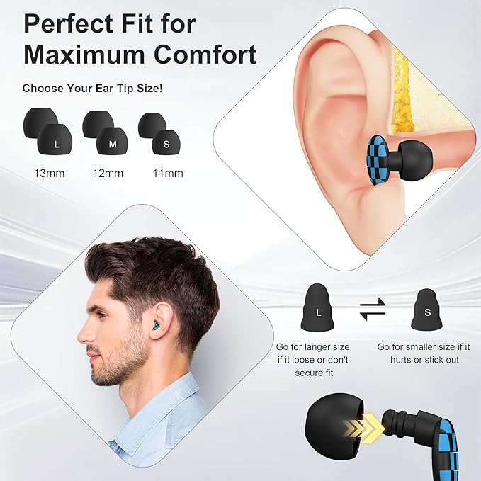 Ear Plugs for Sleeping, Silicone Ear Plugs for Noise Cancelling, Soft Reusable Ear Plugs Noise Reduction 33dB-38dB for Sleep, Block Snoring, Work, Noise Sensitivity, Study