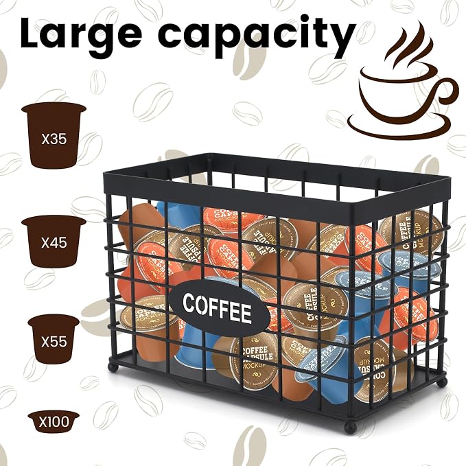 Coffee Pod Holder Basket Magnetic Coffee Pods Holder High-Capacity K Cup Holder Coffee Bar Accessories.Suitable for Kitchen Countertop and Side of the Refrigerator