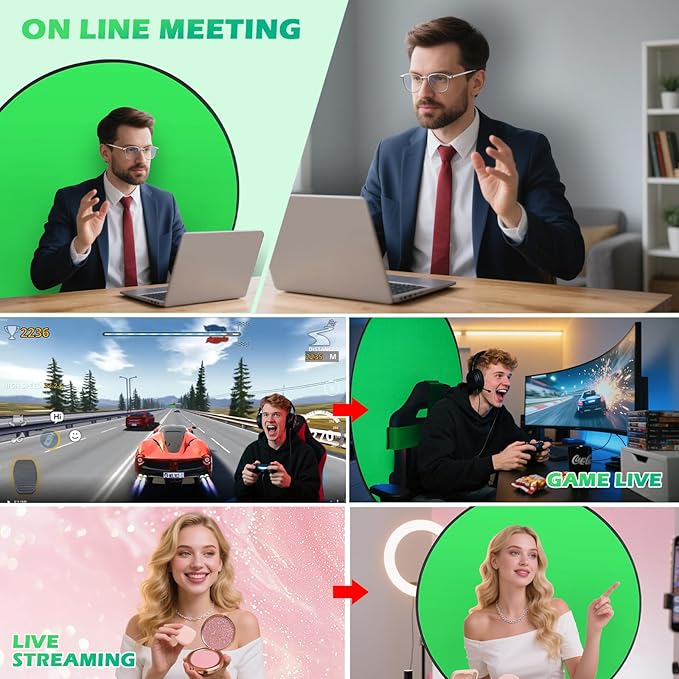 Portable Green Screen Chair, 57 in Collapsible Greenscreen Backdrop with Stand Double Sided Green Background, Chroma Key Backdrop for Zoom/Streaming, Gaming & Meetings