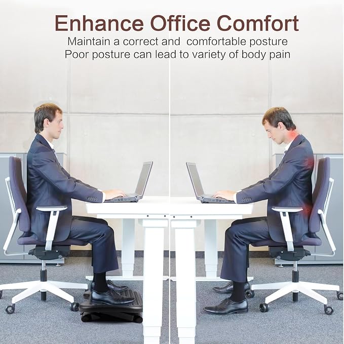 Auslar Foot Rest Under Desk at Work, Ergonomic Desk Footrest with Massage | Adjustable Foot Stool with 3 Height Position and 30-Degree Tilt Angle Adjustment, Foot and Leg Rest for Home Office, Black