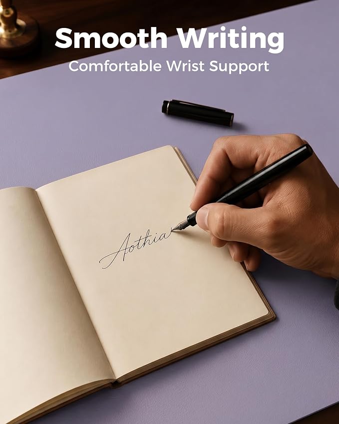 Aothia Dual-Sided Desk Mat, FSC Cork & PU Leather Desk Pad, Large Mouse Pad & Writing Surface for Compact Workspace, Non-Slip Waterproof Desk Protector - 25.6" x 13.7", Light Purple