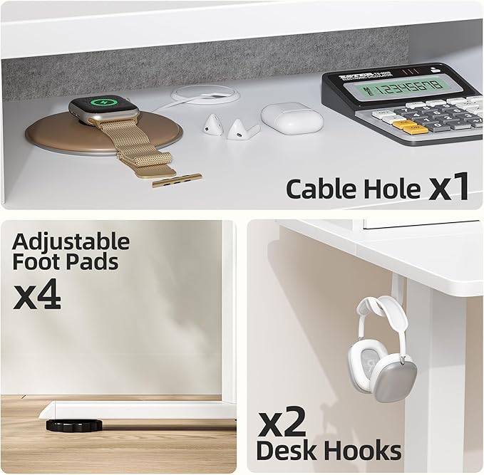 TIQLAB Standing Desk with Two Drawers, Stand Up Standing Desk Adjustable Height, Electric Sit Stand Table with Storage Shelf and Splice Board, 55 * 24 inch, White