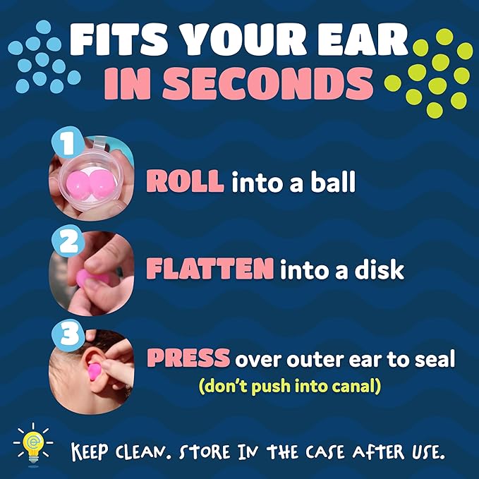 Earvolution Floating Putty Buddies Swim Earplugs - Doctor-Invented, Made in USA, Moldable Premium Silicone Plugs Help Prevent Swimmer's Ear, 3 Pair Pack - Blue/Red/Green