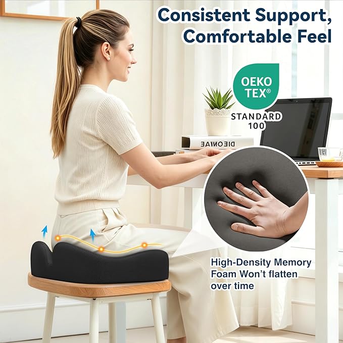 TushGuard 4-Zone Ergonomic Seat Cushion with Coccyx Cutout, Black | Office Chair Cushions for Tailbone Pain, Non-Slip Bottom, Breathable Washable Mesh, Versatile Use for Car, Office, Wheelchair
