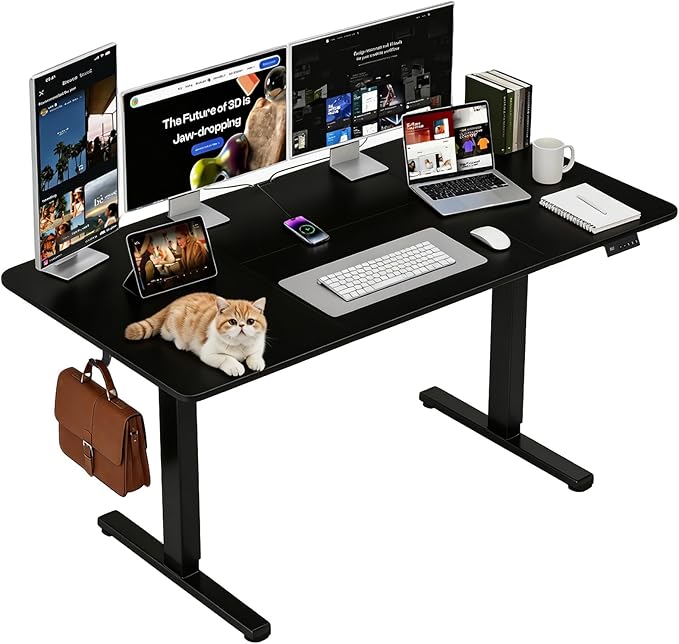 Electric Standing Desk, 60x28 Inches Height Adjustable Sit Stand up Desk with 3 Memory Presets & Child Lock, Quiet Motor, Heavy Duty Steel Frame, for Large Computer Workstation, Black