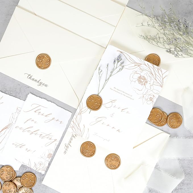 UNIQOOO Wax Seal Stickers - 3D Begonia Wedding Invitation Envelope Botanical Seal Stickers, 50 Pcs Self- Adhesive Antique Gold Stickers, Perfect for Invitation, Christmas, Gift Wrapping, Party