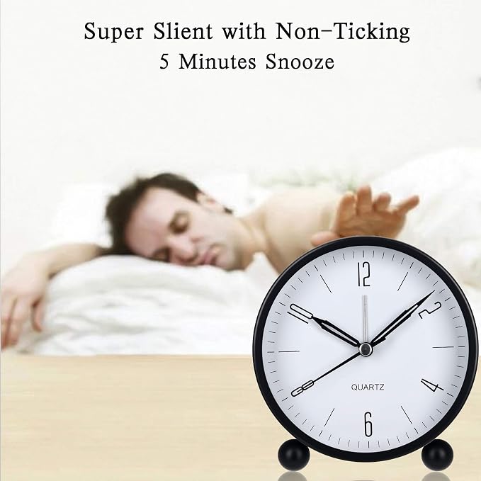 Analog Clock, Alarm Clock Battery Operated, Non Ticking Desk Clocks for Student, Back to School Supplies, Clock for Bedroom with Night Light , Simple Stylish Design, Vintage Clock For Room Décor