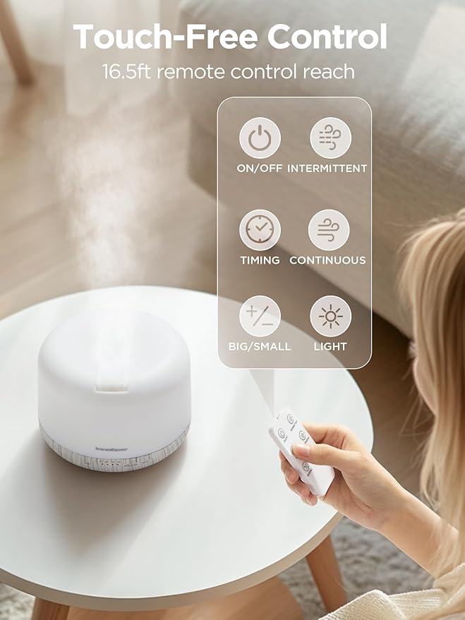 InnoGear Aromatherapy Diffuser & 10 Essential Oils Set, 500ml Essential Oil Diffuser with Remote Control Ultrasonic Cool Mist Scent Humidifier Vaporizer Auto-Off Timer for Valentine's Gift, White