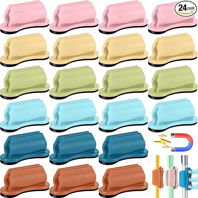 Sherr 24 Pack Silicone Magnetic Pen Holder for Refrigerator Magnetic Pencil Holders for Whiteboard Flexible Mark Holders Bookmark Locker Organizer Classroom Office Accessories(Neutral)