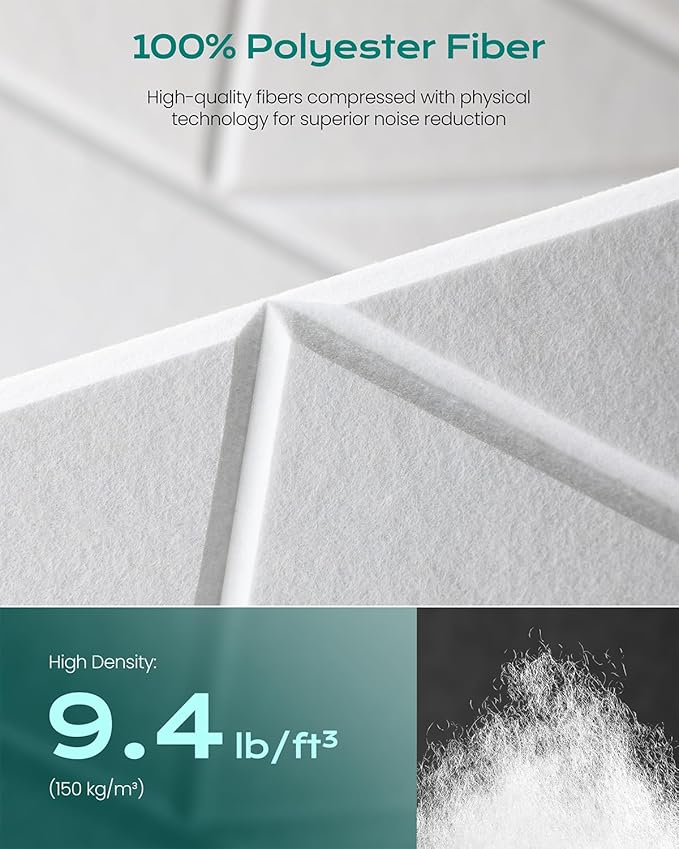 12-Pack Acoustic Panels,12"x12"x0.4" Soundproof Wall Panels, Peel & Stick Sound Proof Foam Panels for Walls, Geometric Noise Reduction Panels for Home Office,Studio (White)