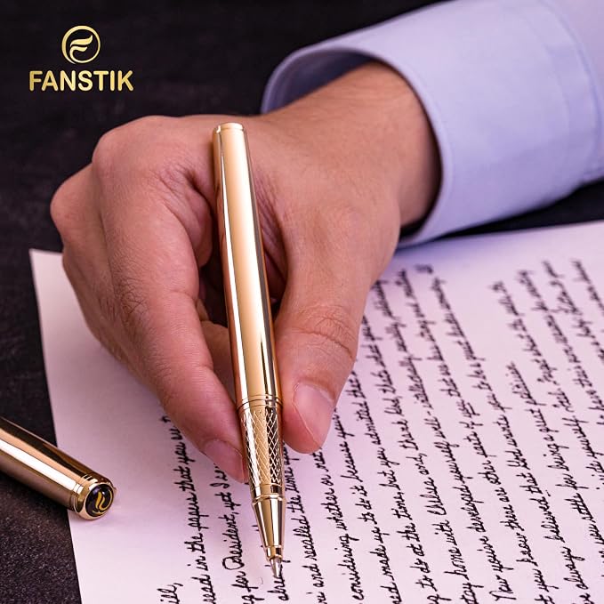 FANSTIK Gold Luxury Rollerball pen, fancy gift set for women, Real 24K Gold Plating, Professional executive pen gift set for men (Lux Rollerball Gld)