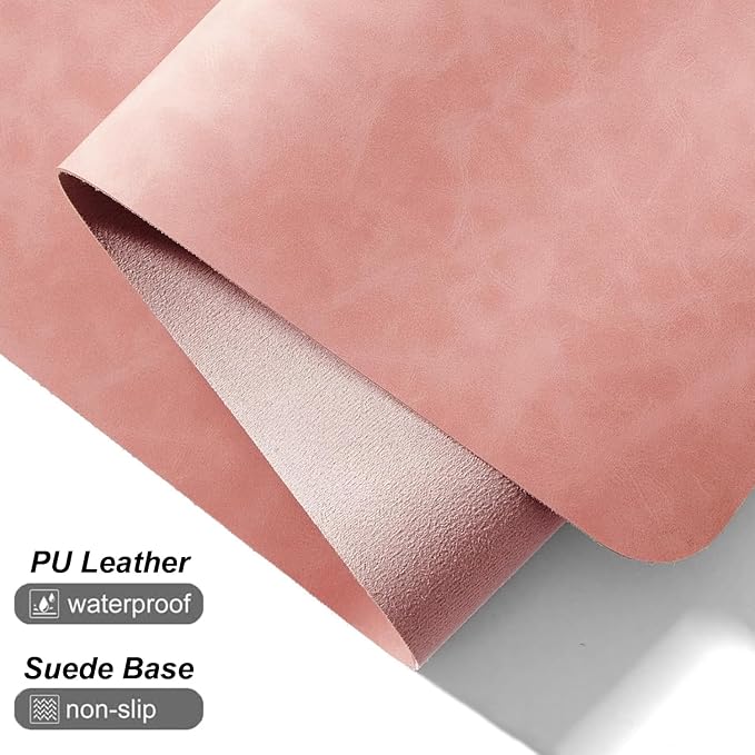 Distressed Leather Desk Mat - Non-Slip PU Leather Desk Pad Protector - Large Waterproof Mouse Pad Computer Keyboard Desk Mat Desk Accessories for Office & Home (Pink, 36"x 17")