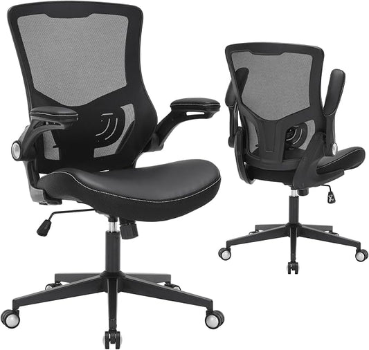 Office Chair, Ergonomic Desk Chair with Adjustable Lumbar Support, Breathable Mesh Computer Chair with Flip-up Armrests, 350lbs Comfy Swivel Task Chairs for Home Office, Black