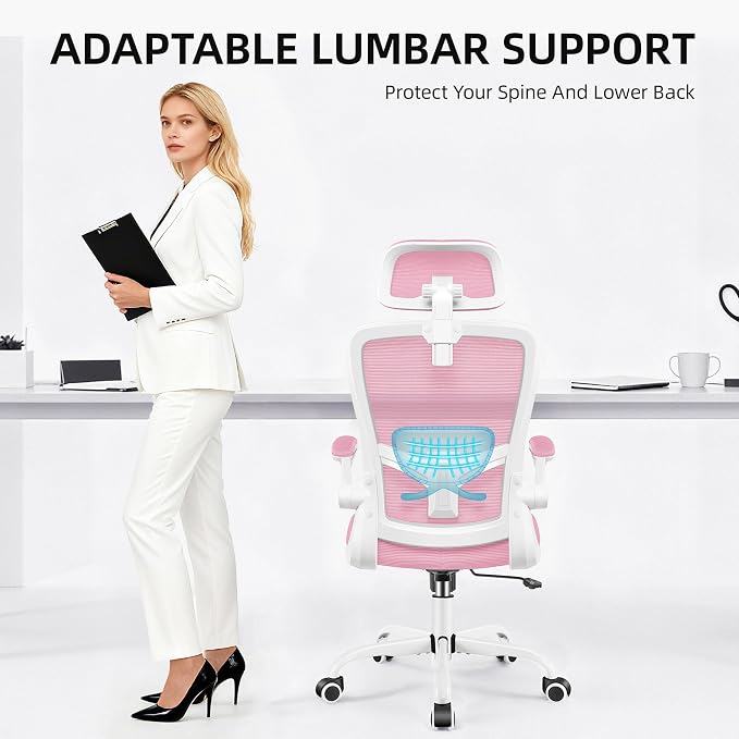 FelixKing Office Chair, Desk Chair with Adjustable Lumbar Support, Ergonomic Computer Chair with High Back and Armrest, Adjustable Height Gaming Chair Home Office Swivel Chair(Pink)
