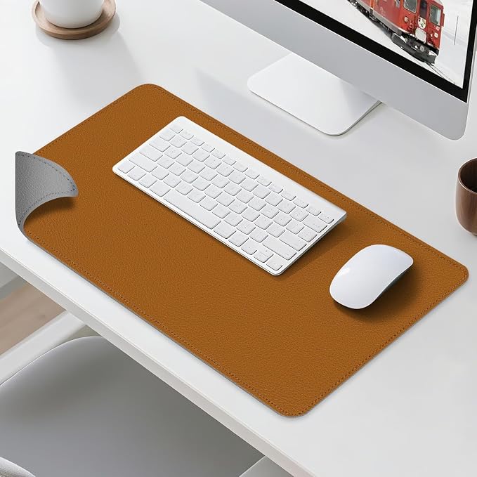 Dual Sided Leather Desk Mat - Waterproof Desk Pad - Ideal for Large Mouse Pad and Desk Mats on Top of Desks (Brown, 25"*13")
