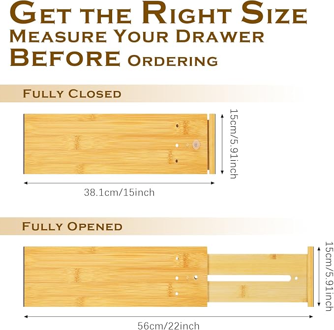 DoubleFill 4 Pcs 6 Inch High Drawer Dividers 15"-22" Adjustable Bamboo Drawer Dividers Deep Expandable Dresser Organizer with Spring Loaded for Bedroom Bathroom Kitchen Office(Wood Color)