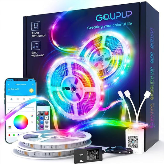 GUPUP LED Strip Lights 30 ft, LED Lights for Bedroom RGB Color Changing Rope Lighting with Remote 5050 12V Tape Lighting DIY Colors for Room, Home Decoration