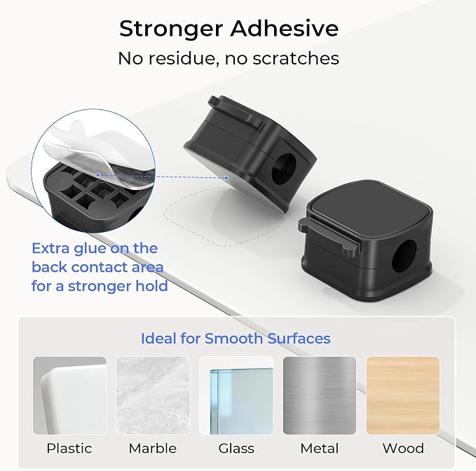 Basesailor 8Pack Magnetic Cable Clips Organizer,Cord Management Holder | Strong Adhesive Phone Charging Wire Keeper for Desk,Nightstand,Wall,Car,Desktop,Table,Home,Office