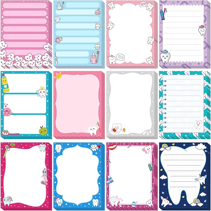 Chiisong 12 Pcs Dental Gifts Dentist Sticky Notes Funny Tooth Notepads Teeth Sticky Notes Nurse Week Dental Assistant Appreciation Gift for Office Home Work Supplies Holiday